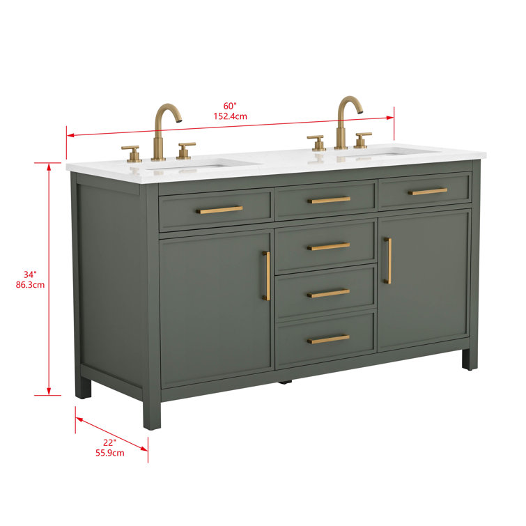 Vintage Green Solid Wood Double Vanity with Carrara White Top