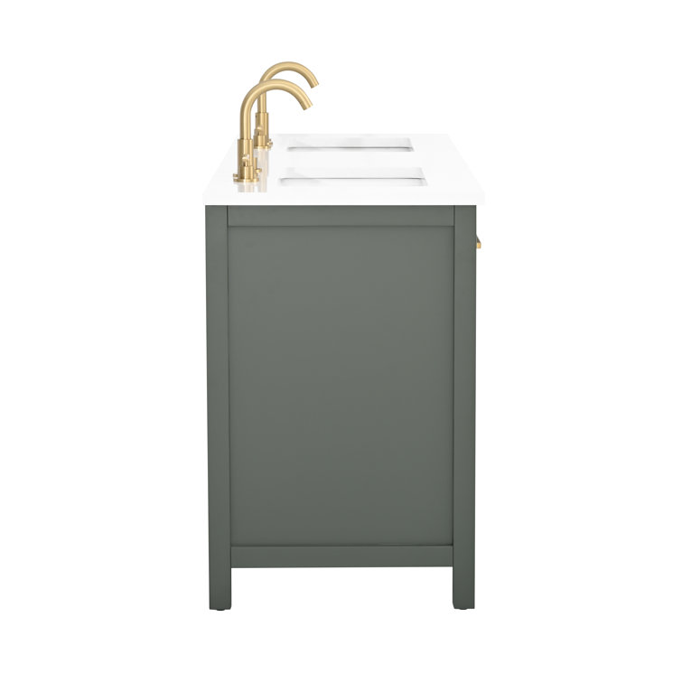 Vintage Green Solid Wood Double Vanity with Carrara White Top