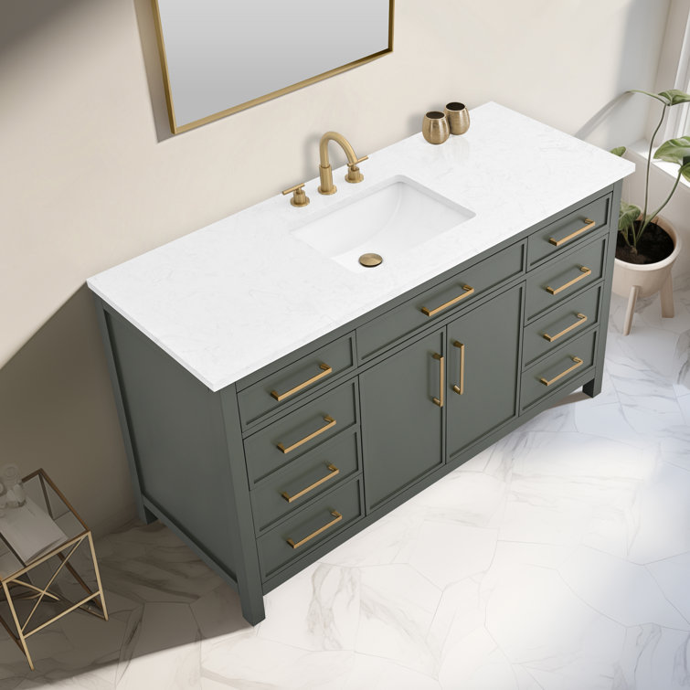 Vintage Green 60" Single Vanity with Carrara White Top