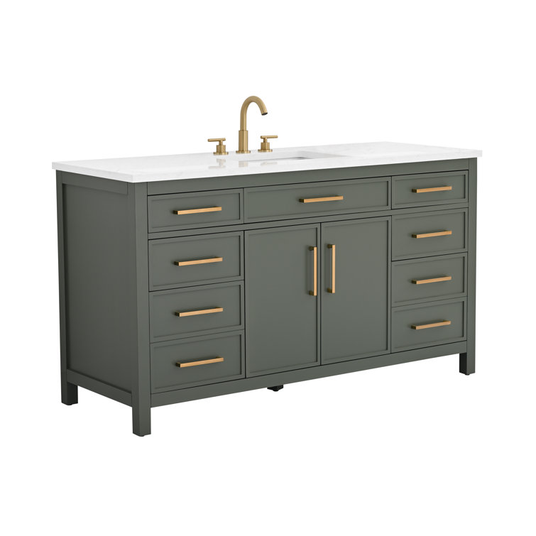 Vintage Green 60" Single Vanity with Carrara White Top