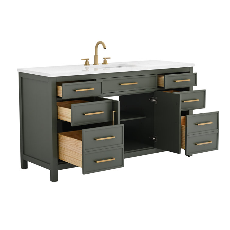 Vintage Green 60" Single Vanity with Carrara White Top