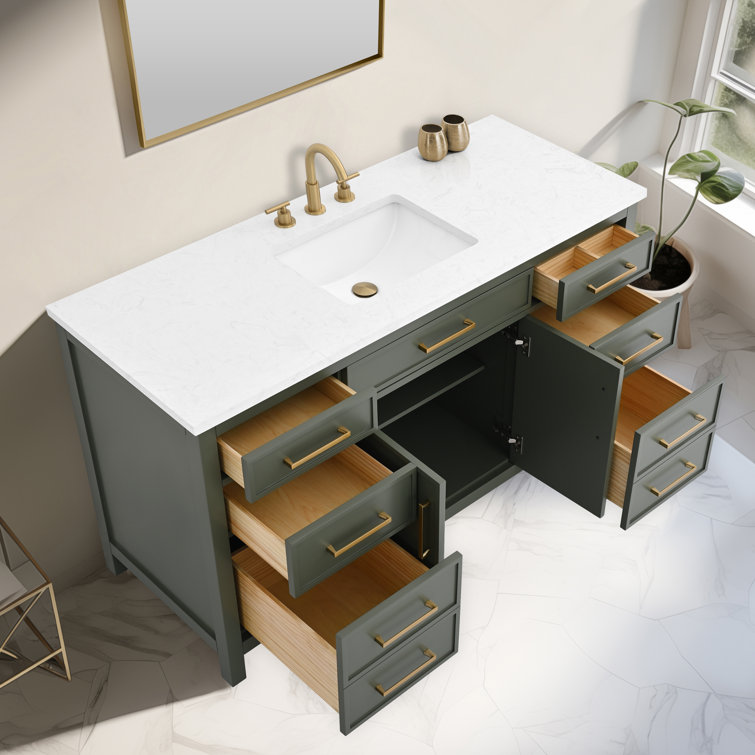 Vintage Green 60" Single Vanity with Carrara White Top
