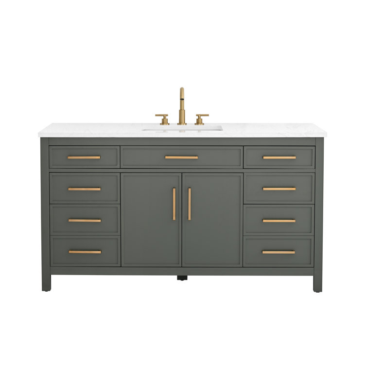 Vintage Green 60" Single Vanity with Carrara White Top