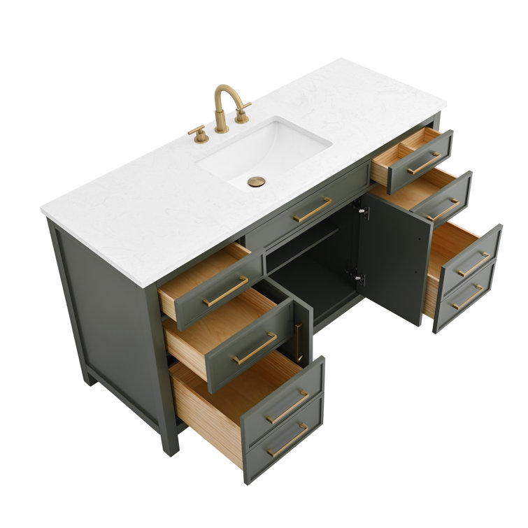 Vintage Green 60" Single Vanity with Carrara White Top
