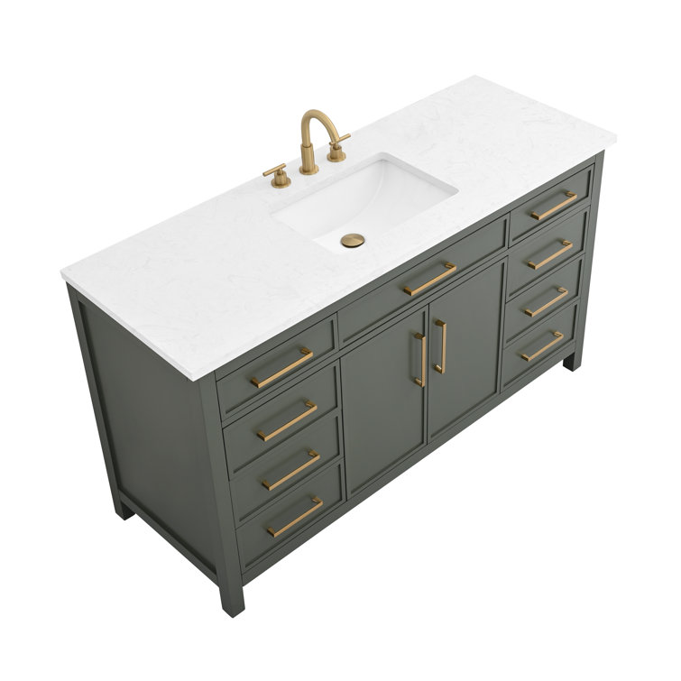 Vintage Green 60" Single Vanity with Carrara White Top