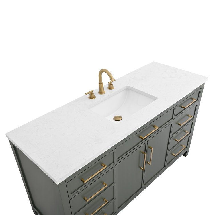 Vintage Green 60" Single Vanity with Carrara White Top