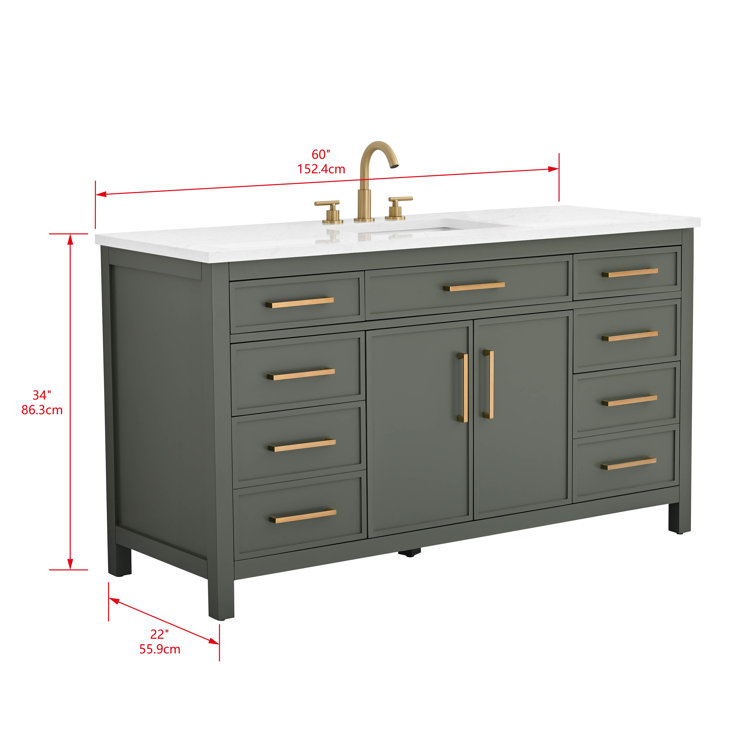 Vintage Green 60" Single Vanity with Carrara White Top