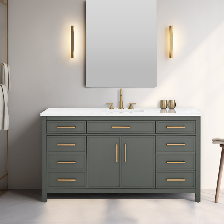 Vintage Green 60" Single Vanity with Carrara White Top