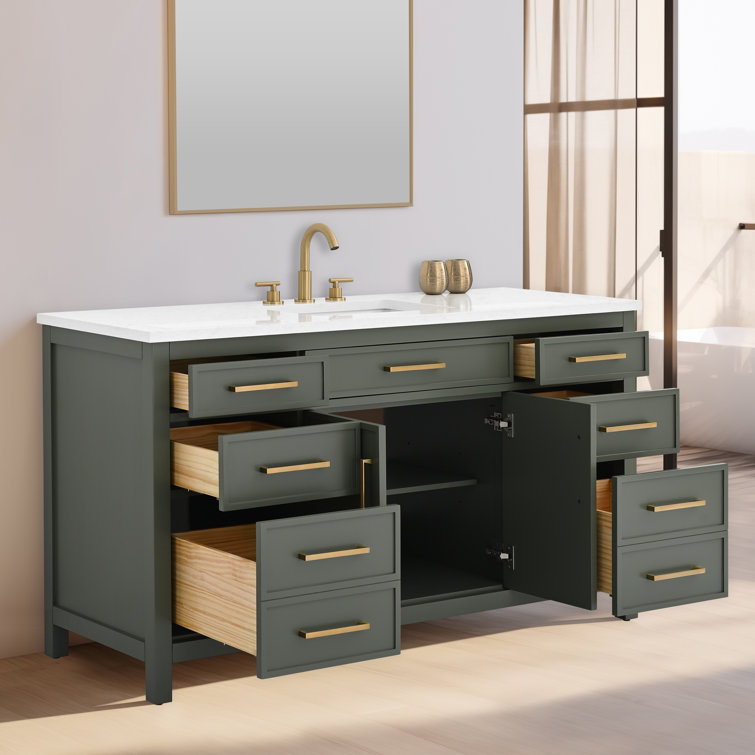 Vintage Green 60" Single Vanity with Carrara White Top