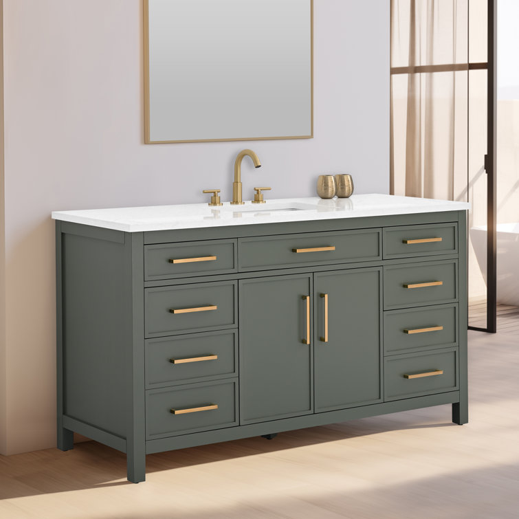 Vintage Green 60" Single Vanity with Carrara White Top