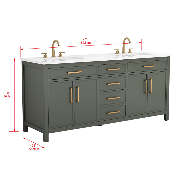Vintage Green Double Vanity with Carrara White Top and Brushed Bronze Hardware