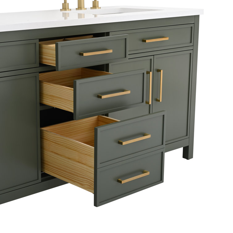 Vintage Green Double Vanity with Carrara White Top and Brushed Bronze Hardware