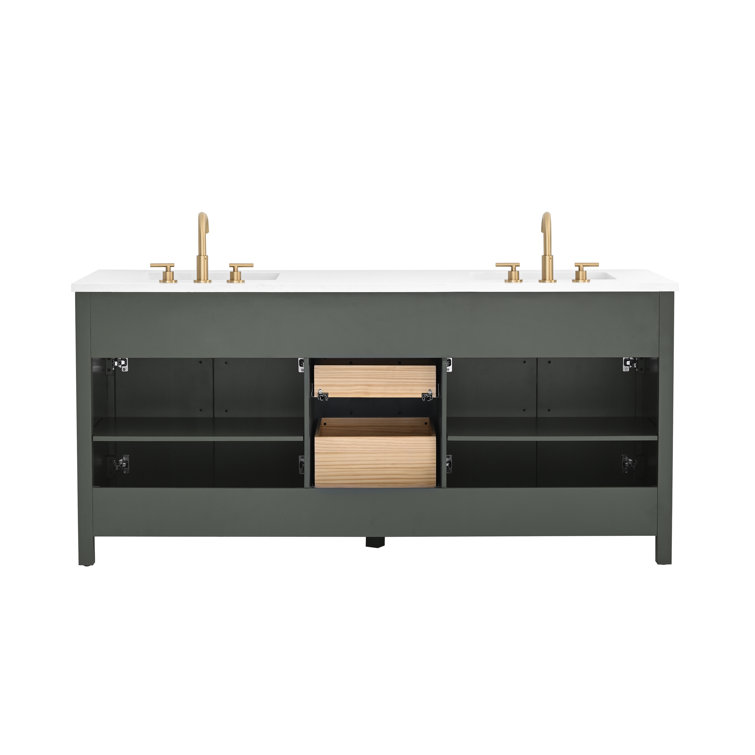 Vintage Green Double Vanity with Carrara White Top and Brushed Bronze Hardware