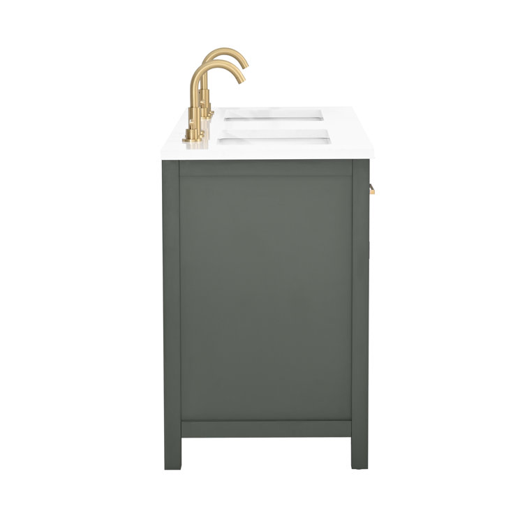 Vintage Green Double Vanity with Carrara White Top and Brushed Bronze Hardware