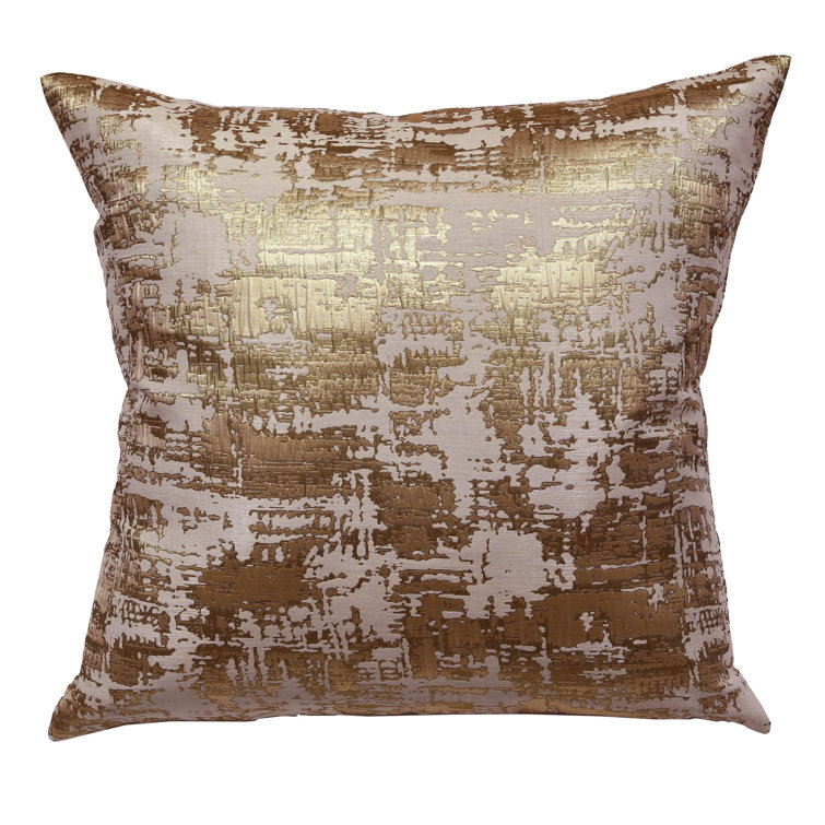 Gold and Beige Contemporary Square Decorative Pillow