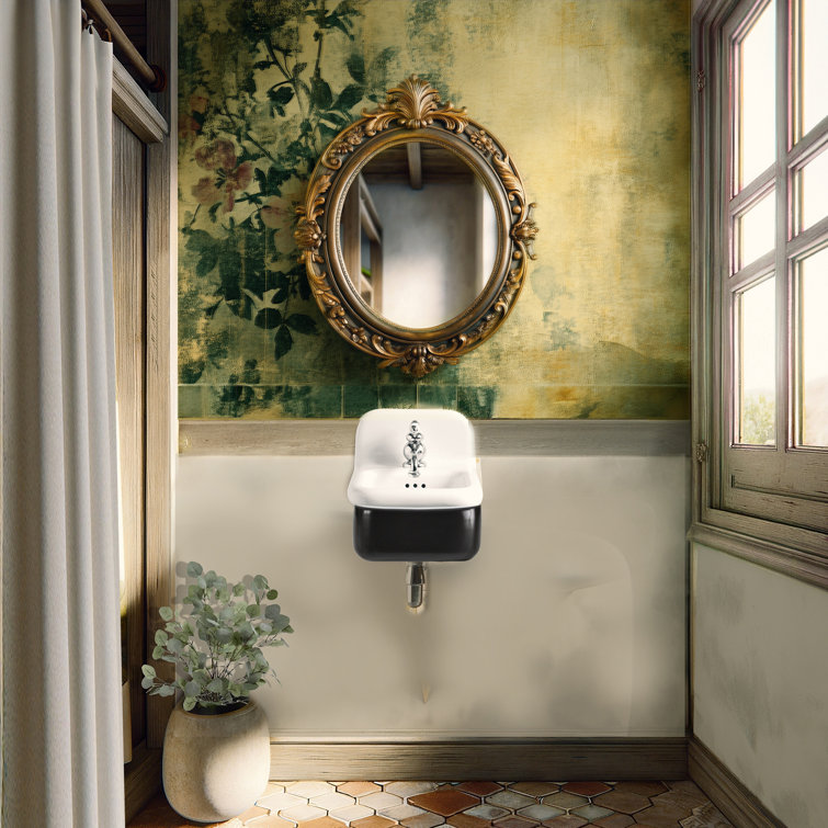 Victorian 13.58'' White and Black Ceramic Wall-Mount Sink