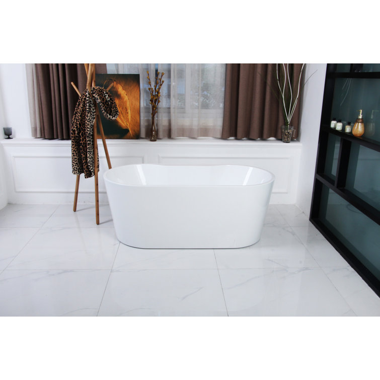 Aqua Eden 66.5-Inch Glossy White Acrylic Freestanding Tub with Drain