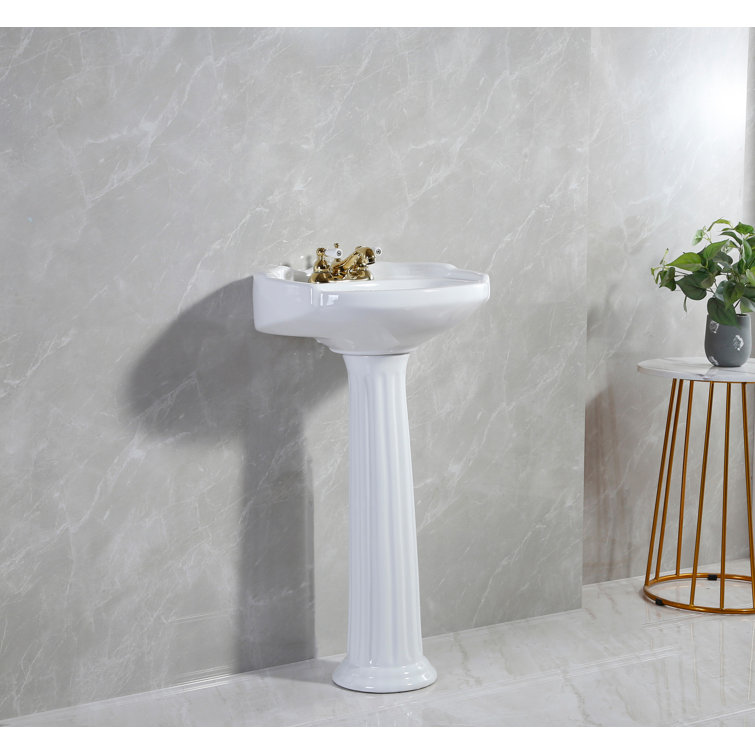 Glossy White Ceramic Pedestal Sink with U-Shaped Basin