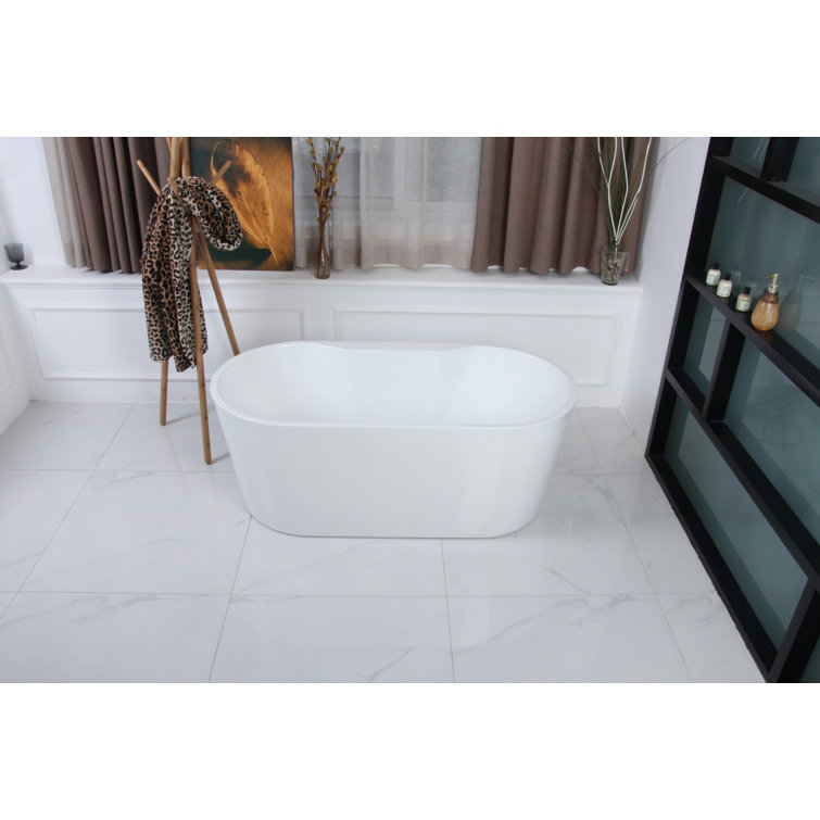 Aqua Eden 66.5-Inch Glossy White Acrylic Freestanding Tub with Drain