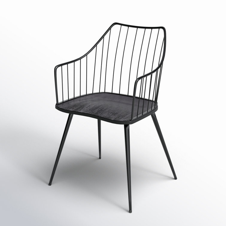 Winston Transitional Black Metal Arm Chair with Wood Seat