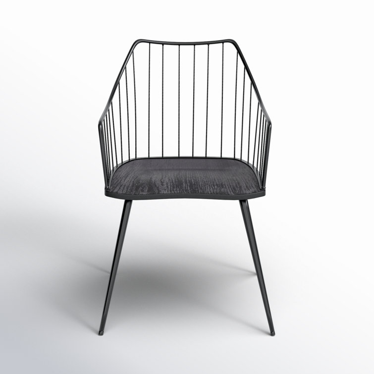 Winston Transitional Black Metal Arm Chair with Wood Seat