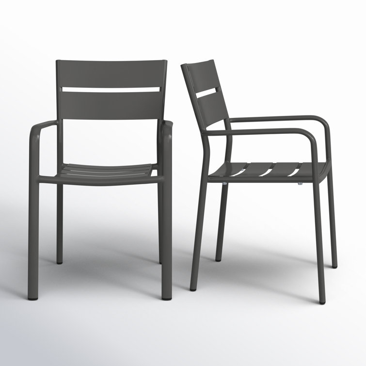 Gray Powder-Coated Aluminum Stacking Dining Chairs, Set of 6