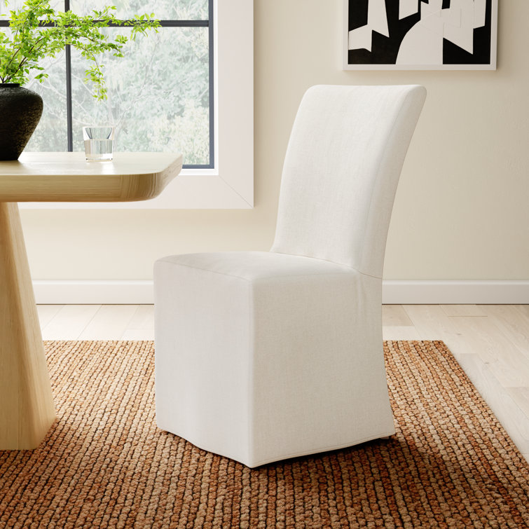 Cream Linen Upholstered Parsons Side Chair with Wood Frame