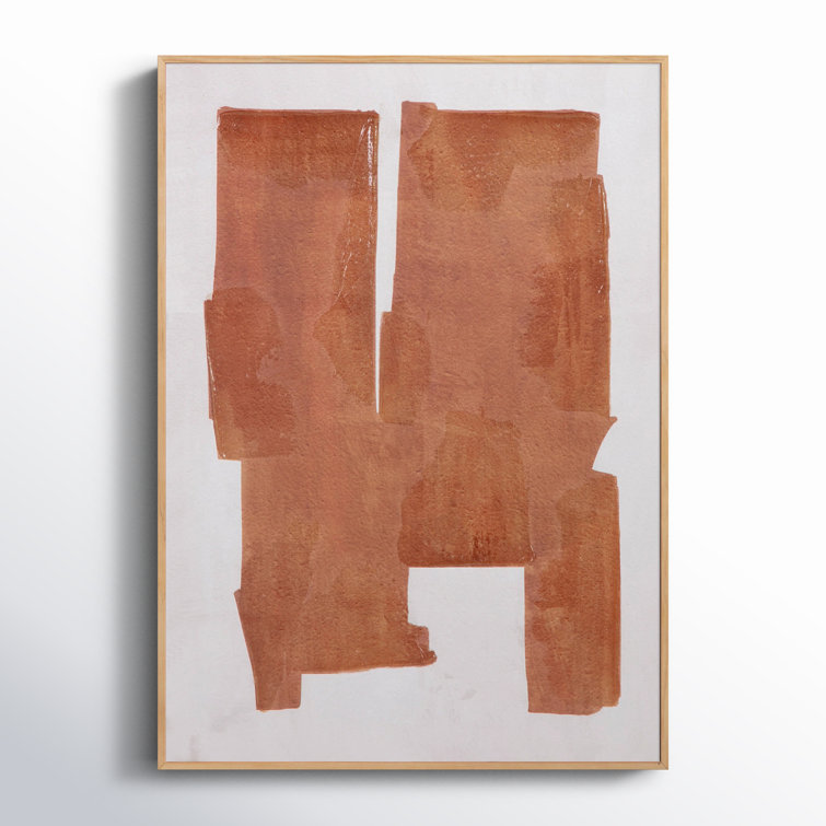 Abstract Earthy Tones Acrylic Painting Print on Canvas with Brown Solid Wood Frame