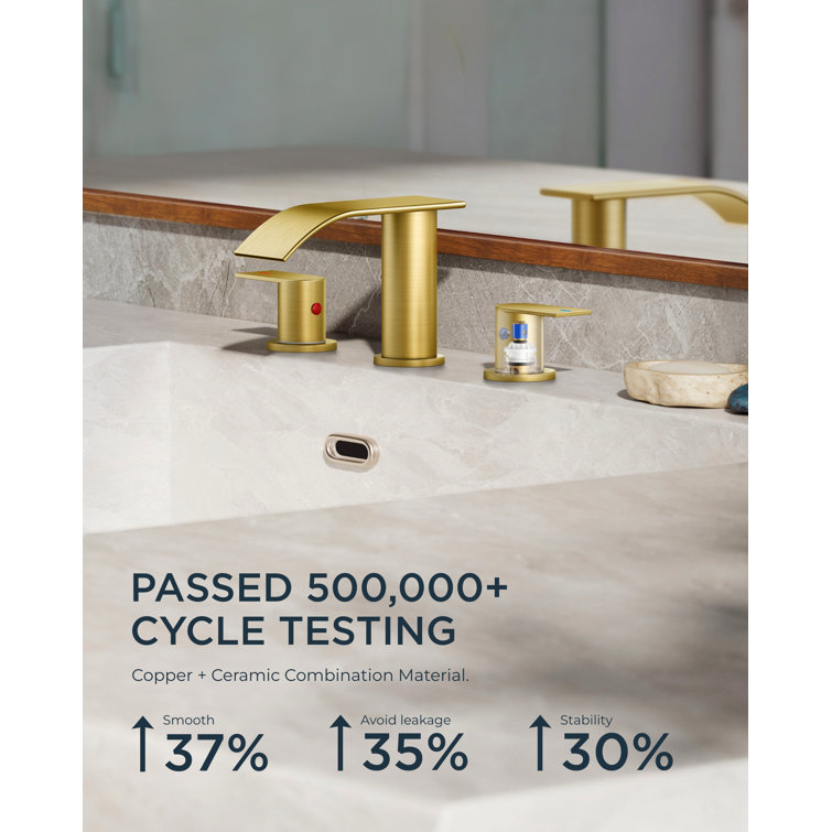 Brushed Gold 8-Inch Widespread Waterfall Bathroom Faucet with Pop-Up Drain
