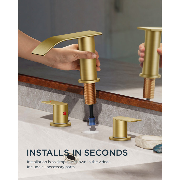 Brushed Gold 8-Inch Widespread Waterfall Bathroom Faucet with Pop-Up Drain