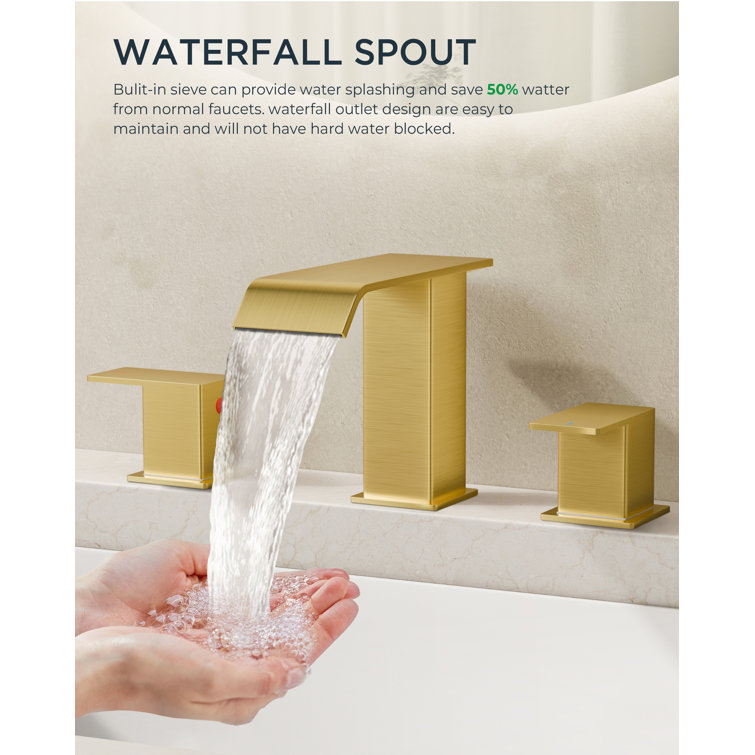 Brushed Gold Square Widespread 2-Handle Bathroom Faucet with Drain Assembly