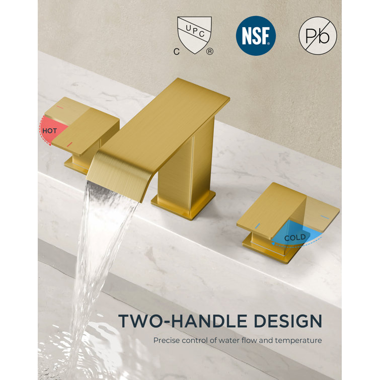 Brushed Gold Square Widespread 2-Handle Bathroom Faucet with Drain Assembly