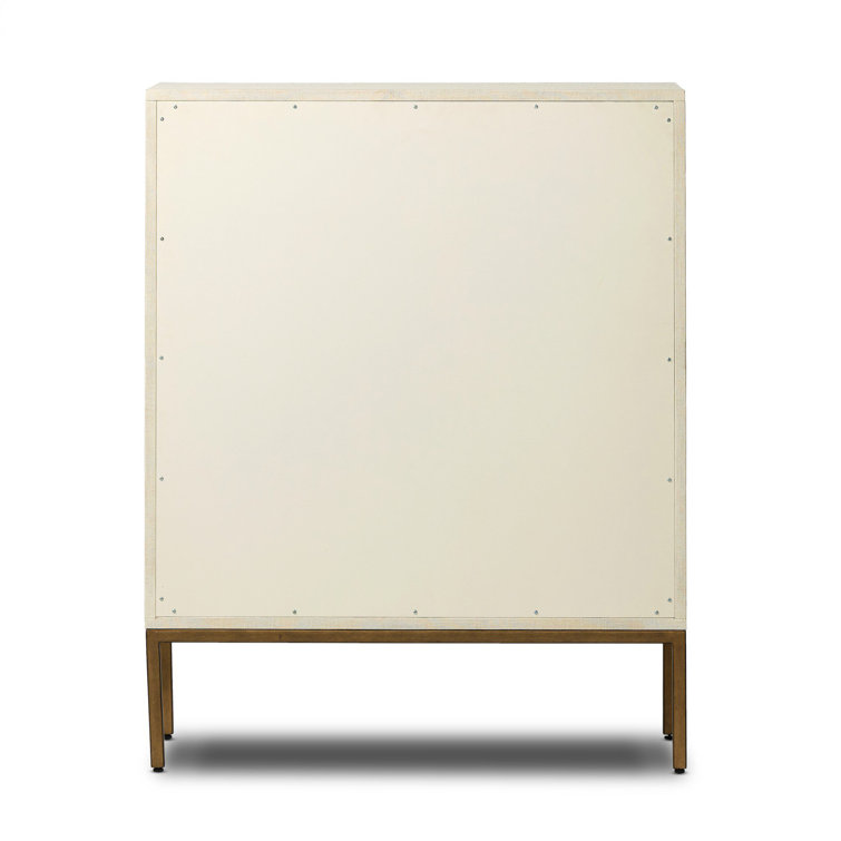 Ivory Linen and Mahogany Bar Cabinet with Antique Brass Base