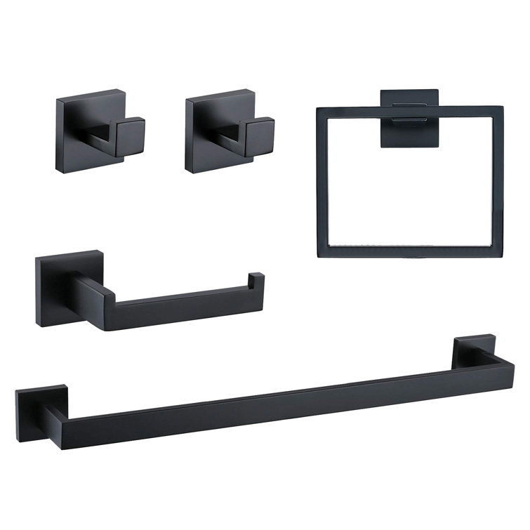 Matte Black Stainless Steel 5-Piece Bathroom Hardware Set