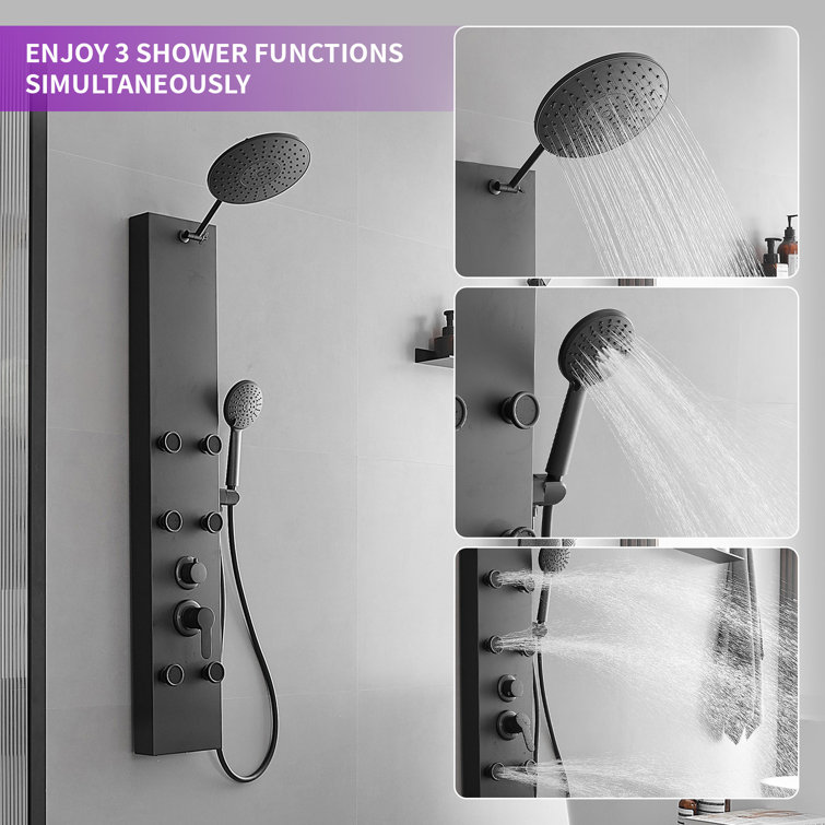 Matte Black 60.55'' Shower Panel with Adjustable Head and Jets