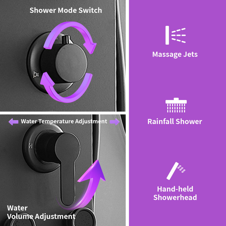 Matte Black 60.55'' Shower Panel with Adjustable Head and Jets