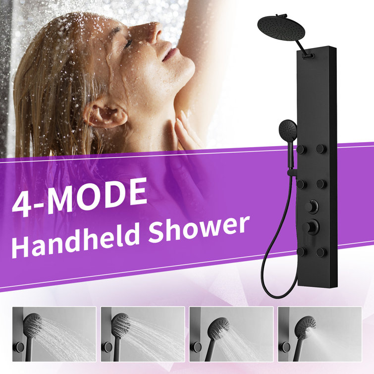 Matte Black 60.55'' Shower Panel with Adjustable Head and Jets