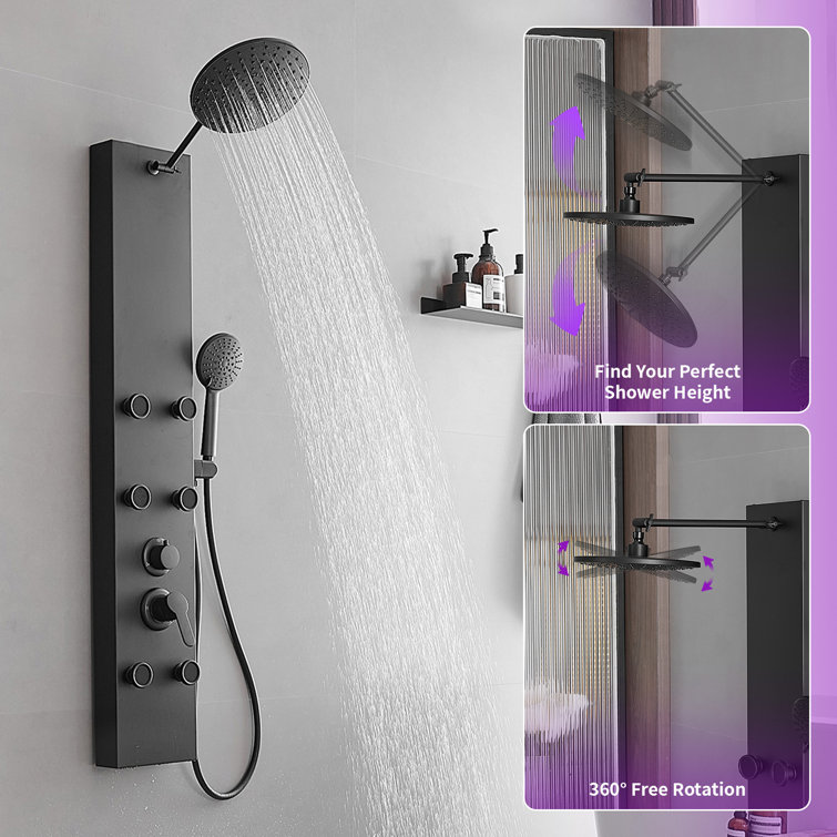 Matte Black 60.55'' Shower Panel with Adjustable Head and Jets