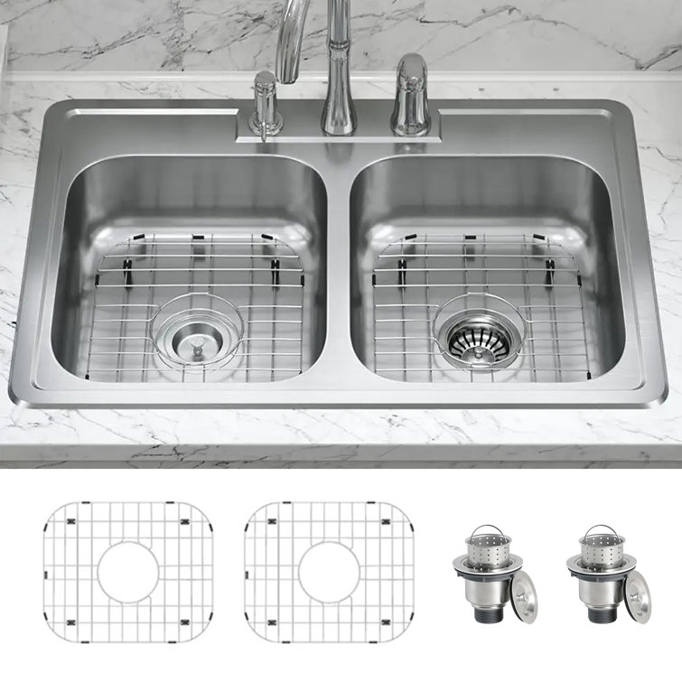 33" Stainless Steel Double Bowl Drop-In Kitchen Sink