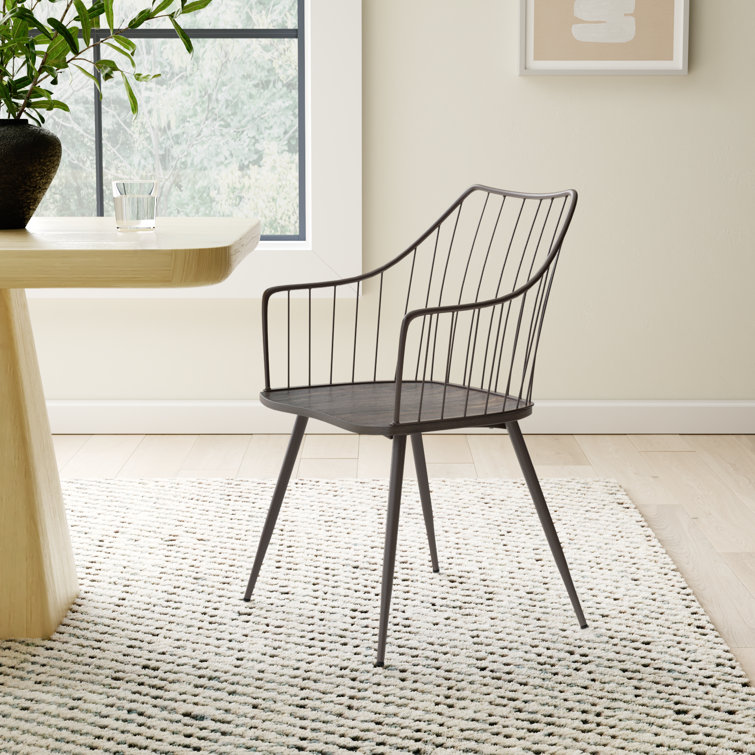 Winston Farmhouse Dark Brown Metal & Walnut Wood Accent Chair