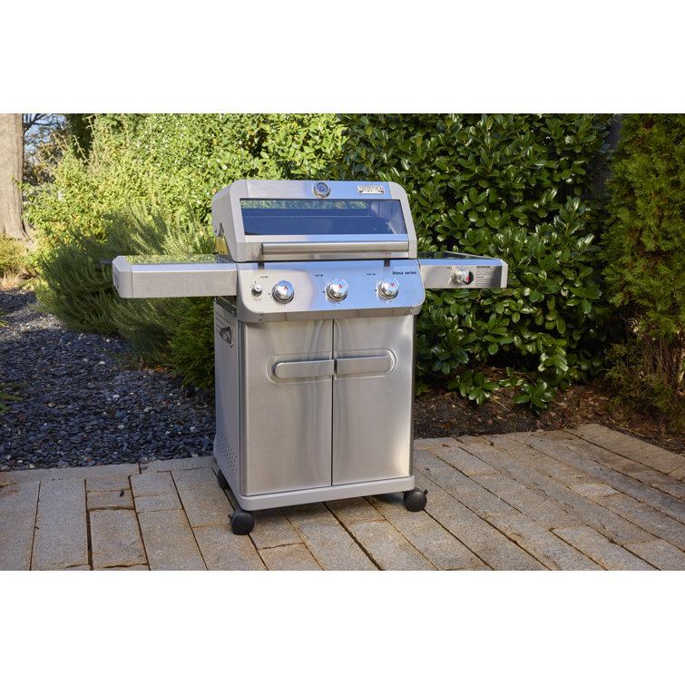 Stainless Steel 3-Burner Propane Gas Grill with Side Burner