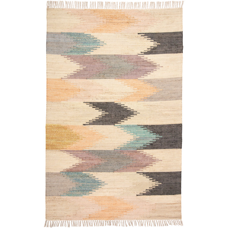 Cara Southwestern Blue Geometric Wool 9' x 12' Dhurrie Rug