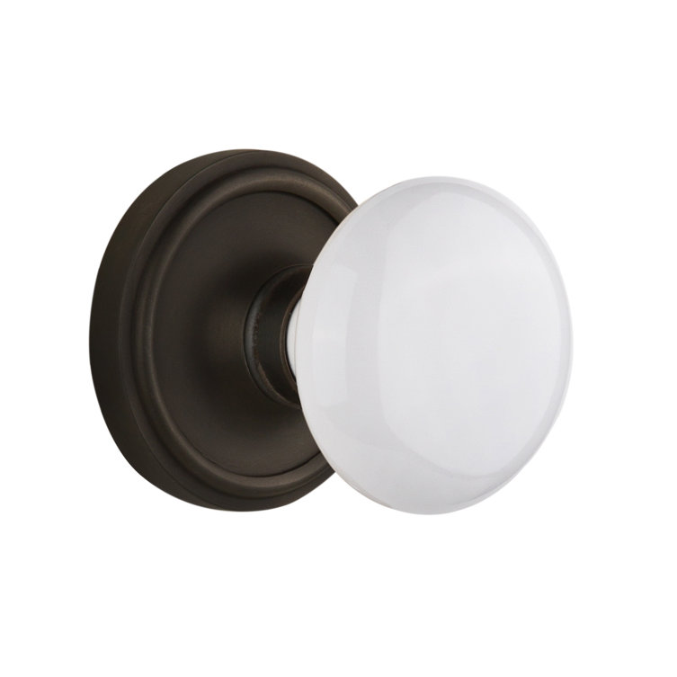 Classic White Porcelain Door Knob with Oil Rubbed Bronze Rosette