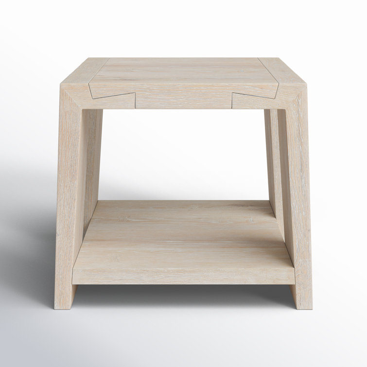 Tan Solid Oak Rectangular End Table with Shelf