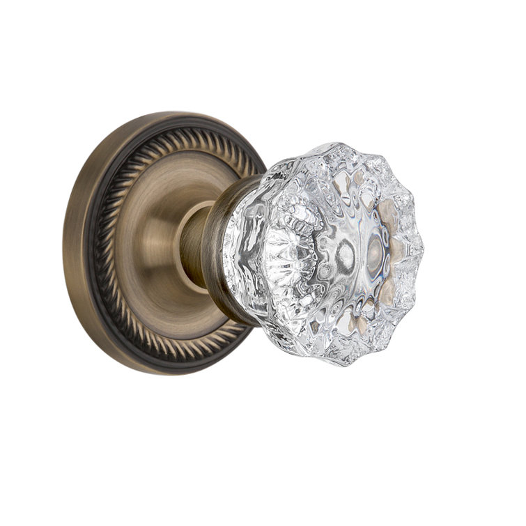 Antique Brass Rope Rosette with Crystal Glass Door Knob
