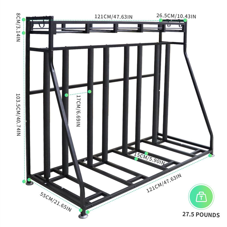 Black Steel 4-Bike Stand Rack with Storage Basket
