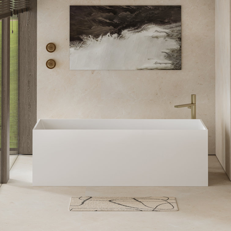 67'' White Solid Surface Freestanding Soaking Bathtub