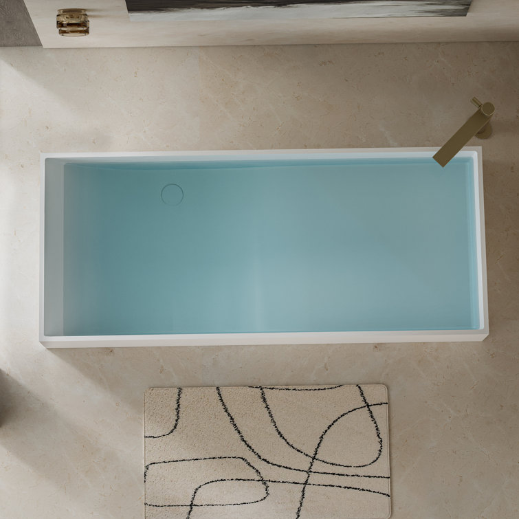 67'' White Solid Surface Freestanding Soaking Bathtub