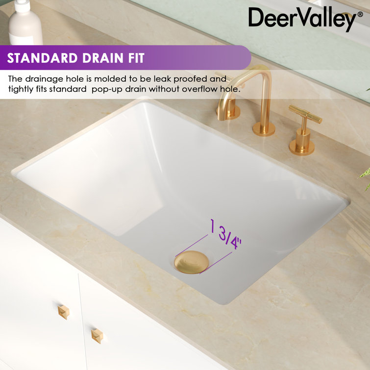 White Ceramic Rectangular Undermount Bathroom Sink with Overflow