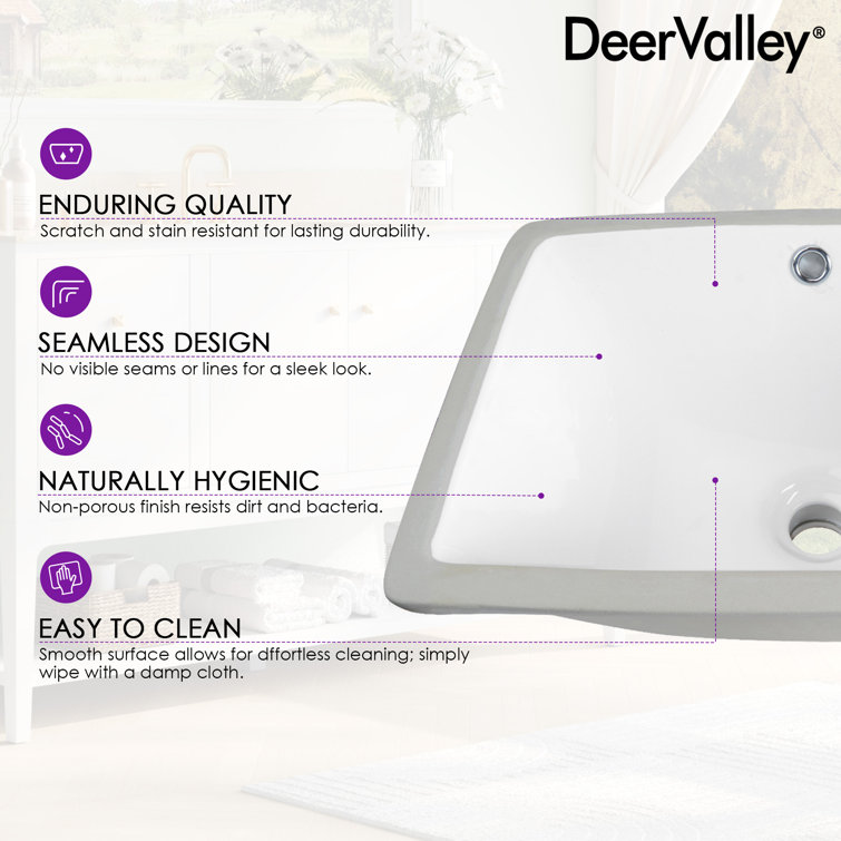 White Ceramic Rectangular Undermount Bathroom Sink with Overflow